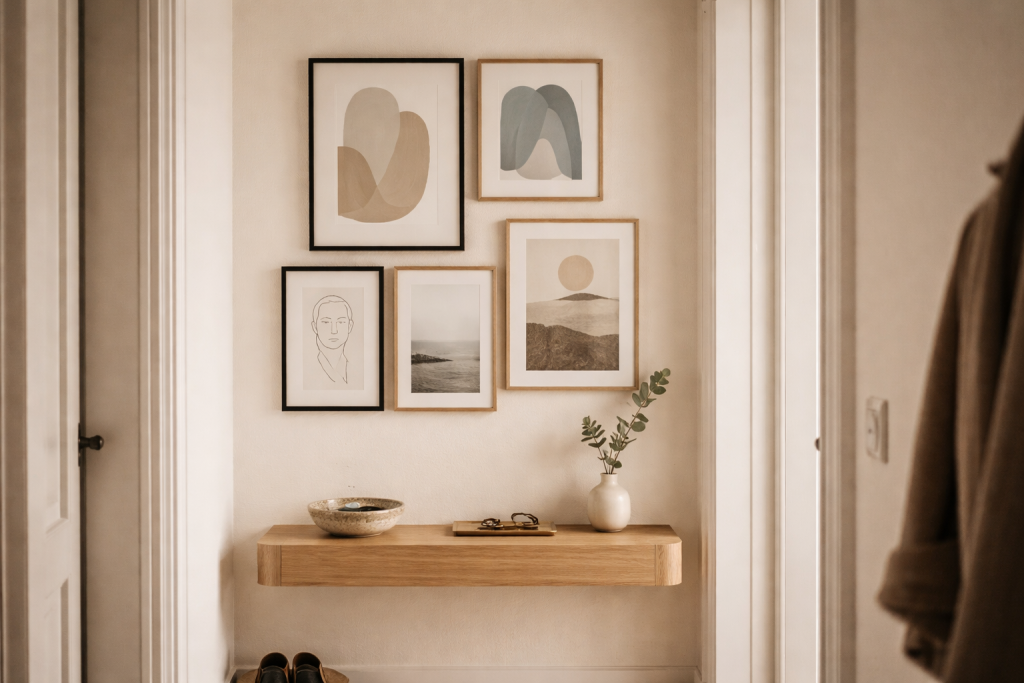 Entrévæggen på nært hold: sådan får du dekoration til at føles rolig i en smal gang