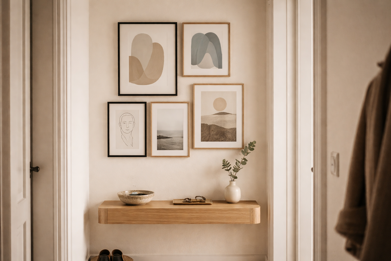 Entrévæggen på nært hold: sådan får du dekoration til at føles rolig i en smal gang