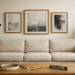 Få billedvæggen over sofaen til at sidde rigtigt: min sofa-til-væg-model med mål, luft og 3 sikre layouts