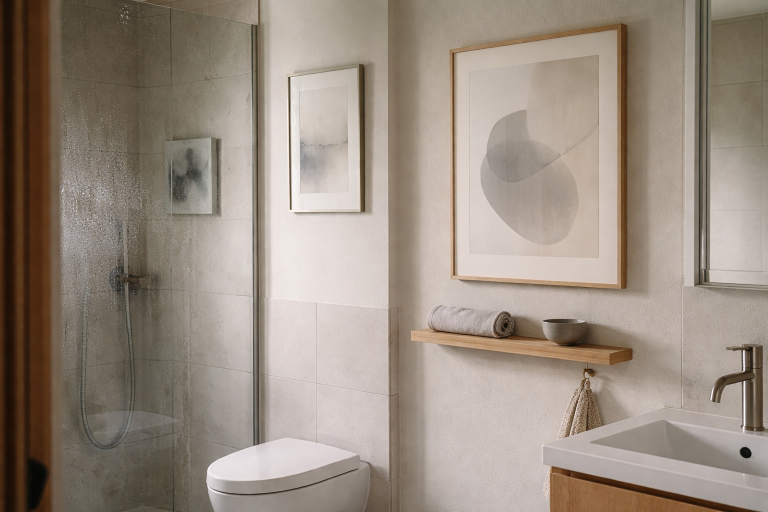 Ja, du kan godt have plakater på badeværelset - hvis du hænger dem i den rigtige zone