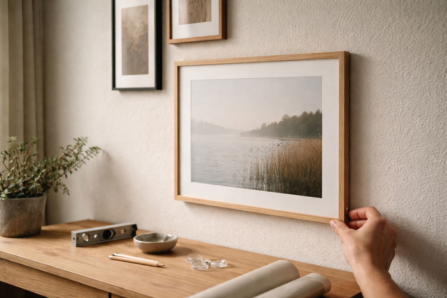 Ujævn væg, rolig billedvæg: mine tricks til rammer, der ikke vipper