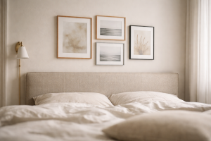 Ro på væggen ved sengegavlen: slip for genskin i rammerne