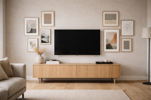 Billedvæg omkring TV’et: 6 layout-regler til en rolig media wall